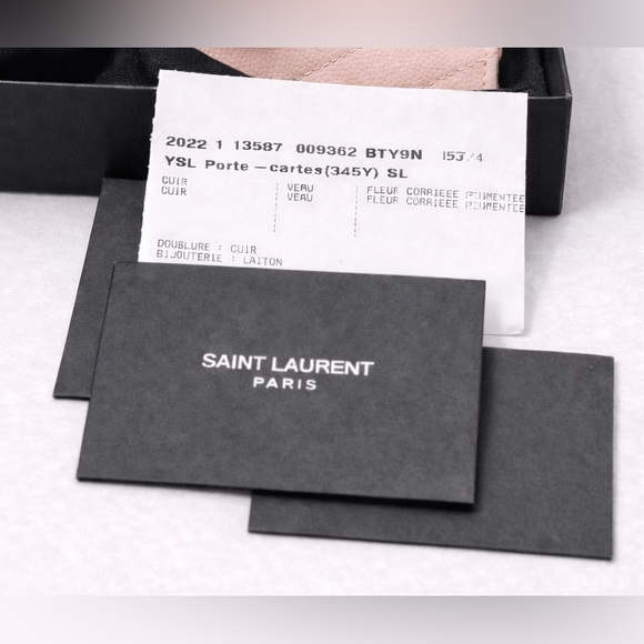 💯 Authentic Saint Laurent Monogram Envelope Wallet – Blush Pink Grain de Poudre - Picture 12 of 14